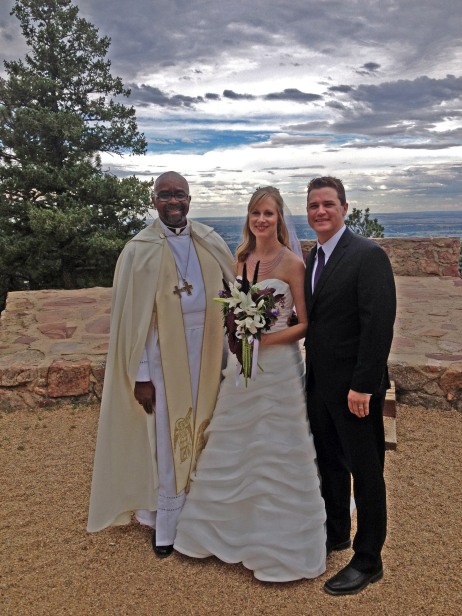“The ceremony took place in a mountain pavilion that overlooked the city of Boulder and the University of Colorado.”